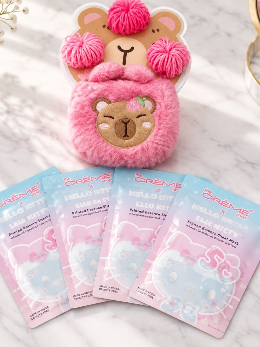 The Crème Shop x Hello Kitty Pink Sheet Mask Set with Plush Bear Pouch